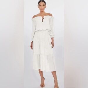 NWT GENERATION LOVE Leoni Jacquard Maxi Dress‎ White Tiered Boho Size Medium